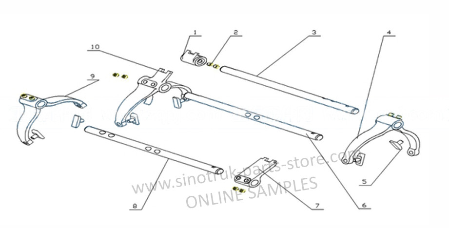 HW19710T, SHIFTNG FORK SHAFT, SINOTRUK HOWO PARTS CATALOG