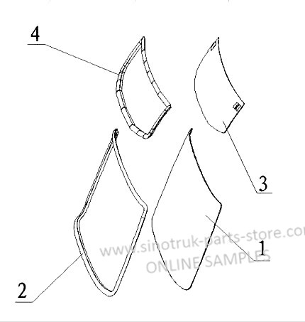 DOOR GLASS, SINOTRUK HOWO A7 CAB PARTS CATALOG