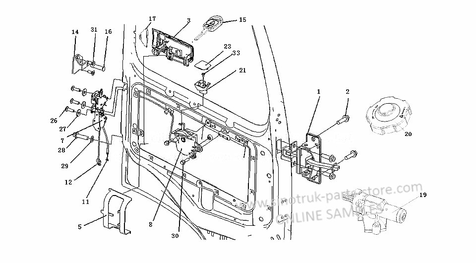 DOOR LOCK, SINOTRUK HOWO A7 CAB PARTS CATALOG