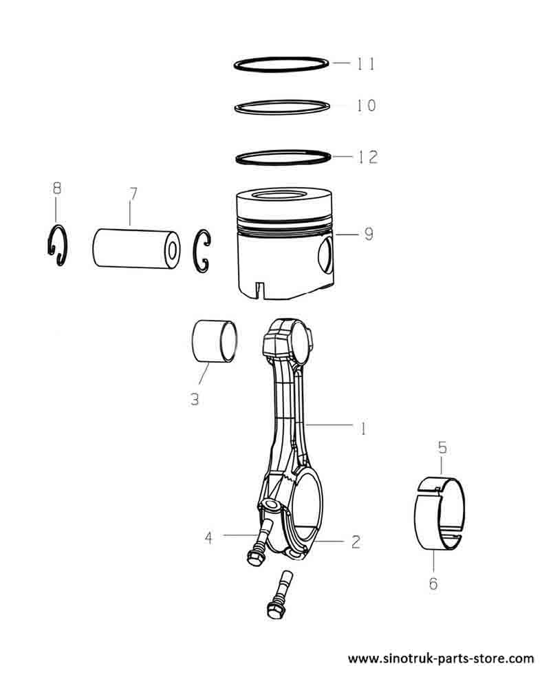 PISTON & CONNECTING ROD, WD615 EURO-III HOWO TRUCK PARTS CATALOG