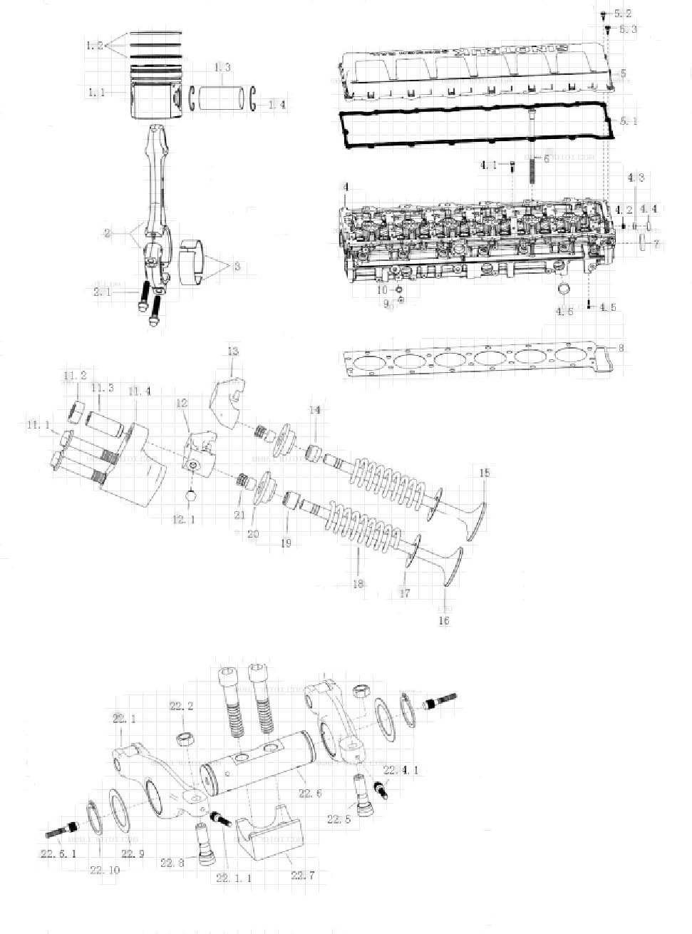 CONNECTING ROD, PISTON & VALVE MECHANISM. MC11 PARTS