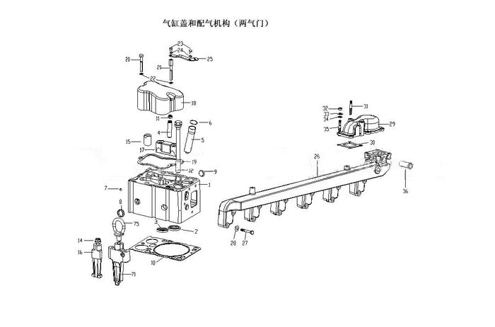 CYLINDER COVER & VALVE MECHANISM (2 valves), HOWO PARTS